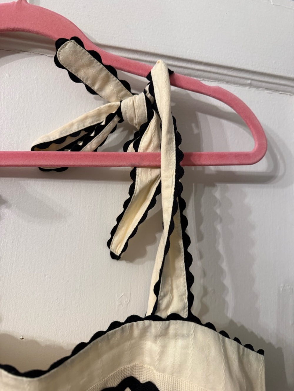 Cream Tie-Shoulder Top with Black Ric Rac Trim - Picture 3 of 5